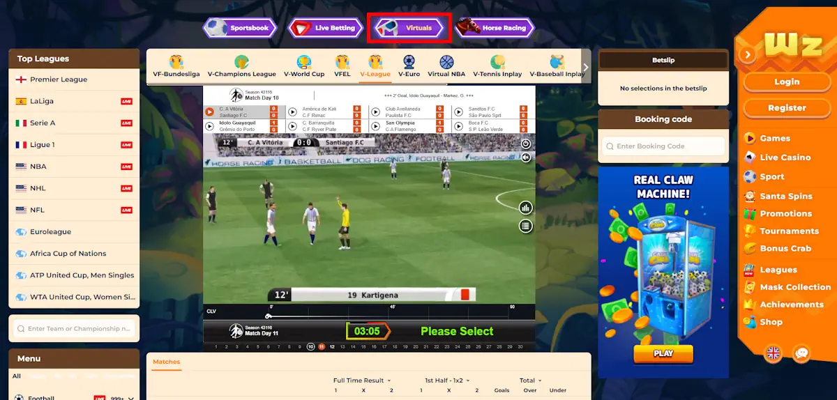 Wazamba Virtual sports Screenshot